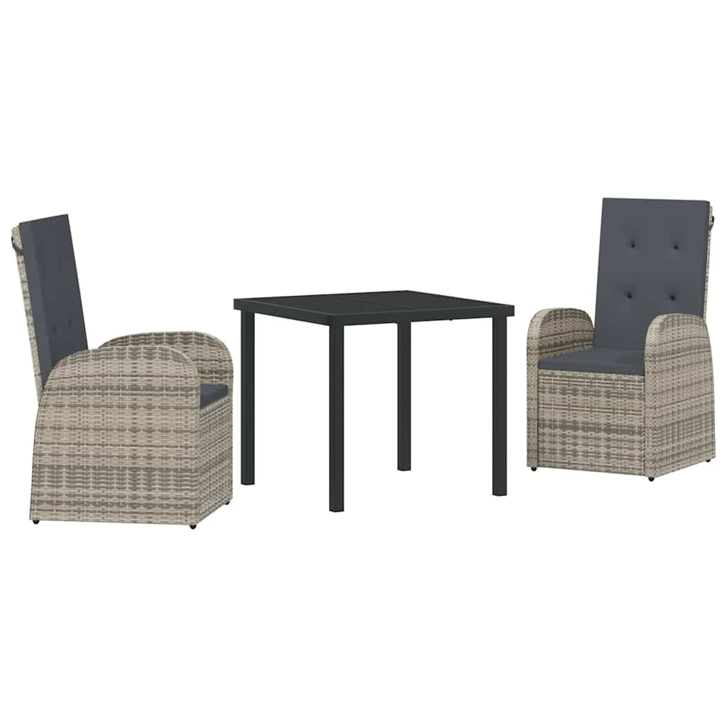vidaXL Tuin Eettafel Set met kussen 3 pcs Grijs poly rattan