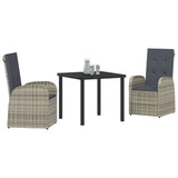 vidaXL Tuin Eettafel Set met kussen 3 pcs Grijs poly rattan