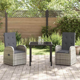 vidaXL Tuin Eettafel Set met kussen 3 pcs Grijs poly rattan