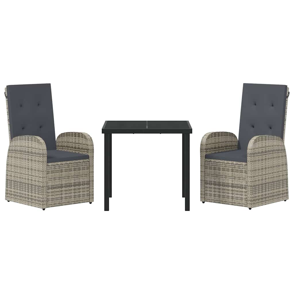 vidaXL Tuin Eettafel Set met kussen 3 pcs Grijs poly rattan