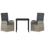 vidaXL Tuin Eettafel Set met kussen 3 pcs Grijs poly rattan