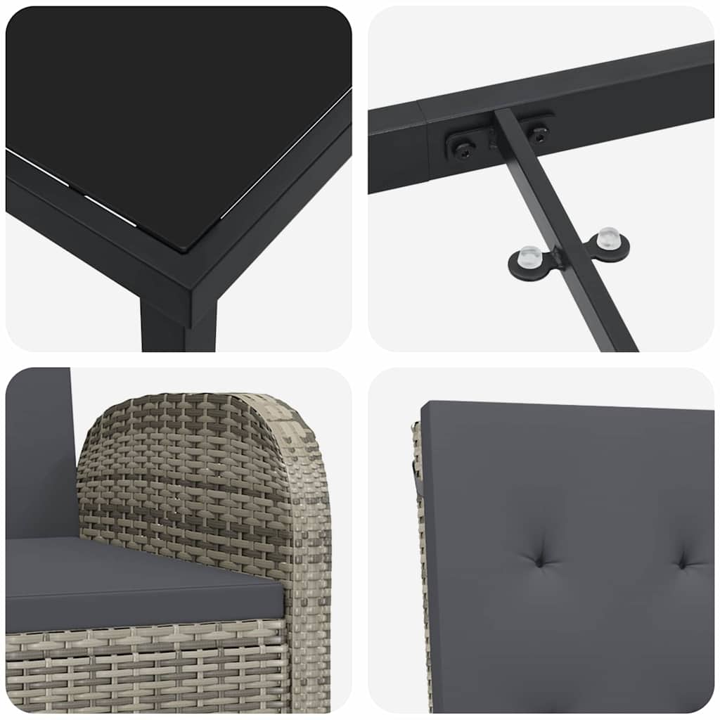 vidaXL Tuin Eettafel Set met kussen 3 pcs Grijs poly rattan