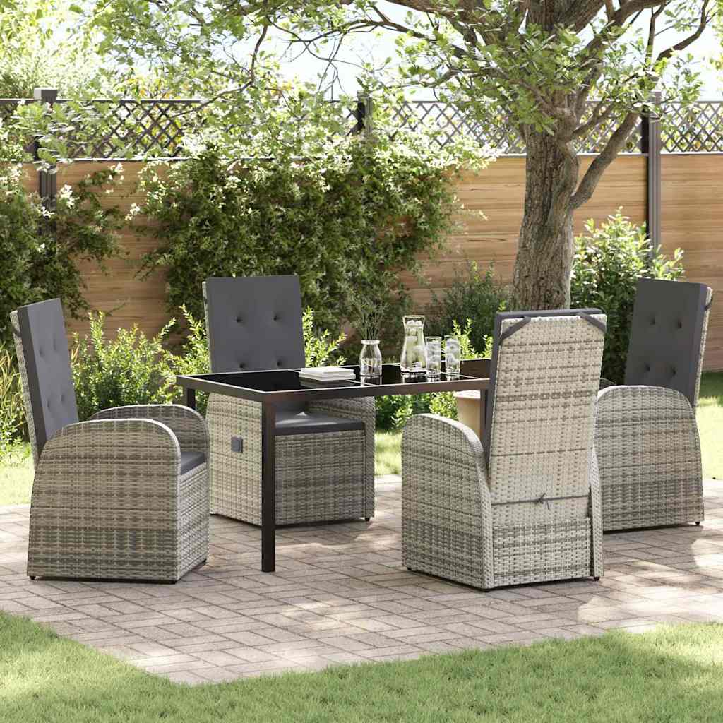 vidaXL Tuin Eettafel Set met kussen 3 pcs Grijs poly rattan