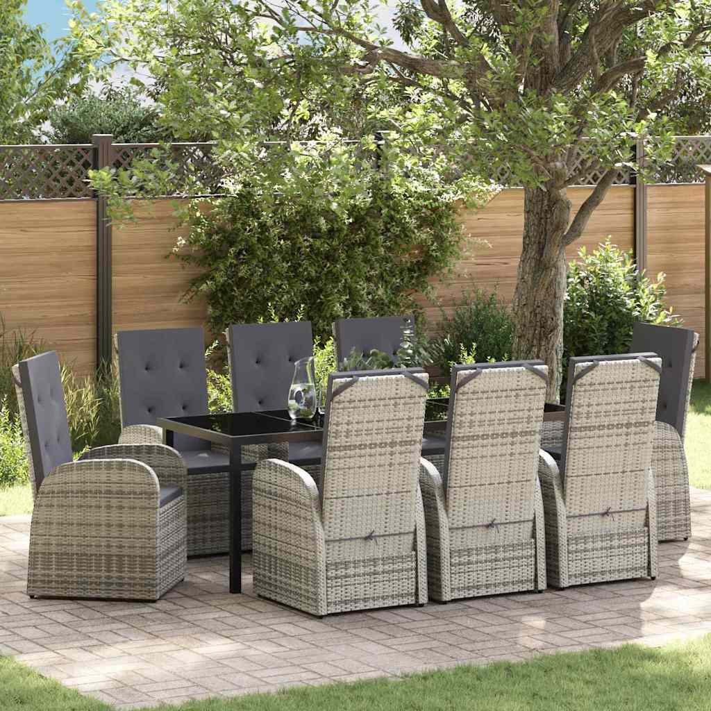 vidaXL Tuin Eettafel Set met kussen 3 pcs Grijs poly rattan