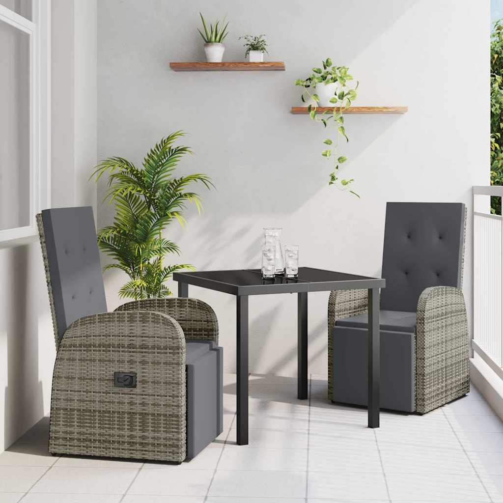 vidaXL Tuin Eettafel Set met kussen 3 pcs Grijs poly rattan