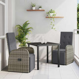 vidaXL Tuin Eettafel Set met kussen 3 pcs Grijs poly rattan