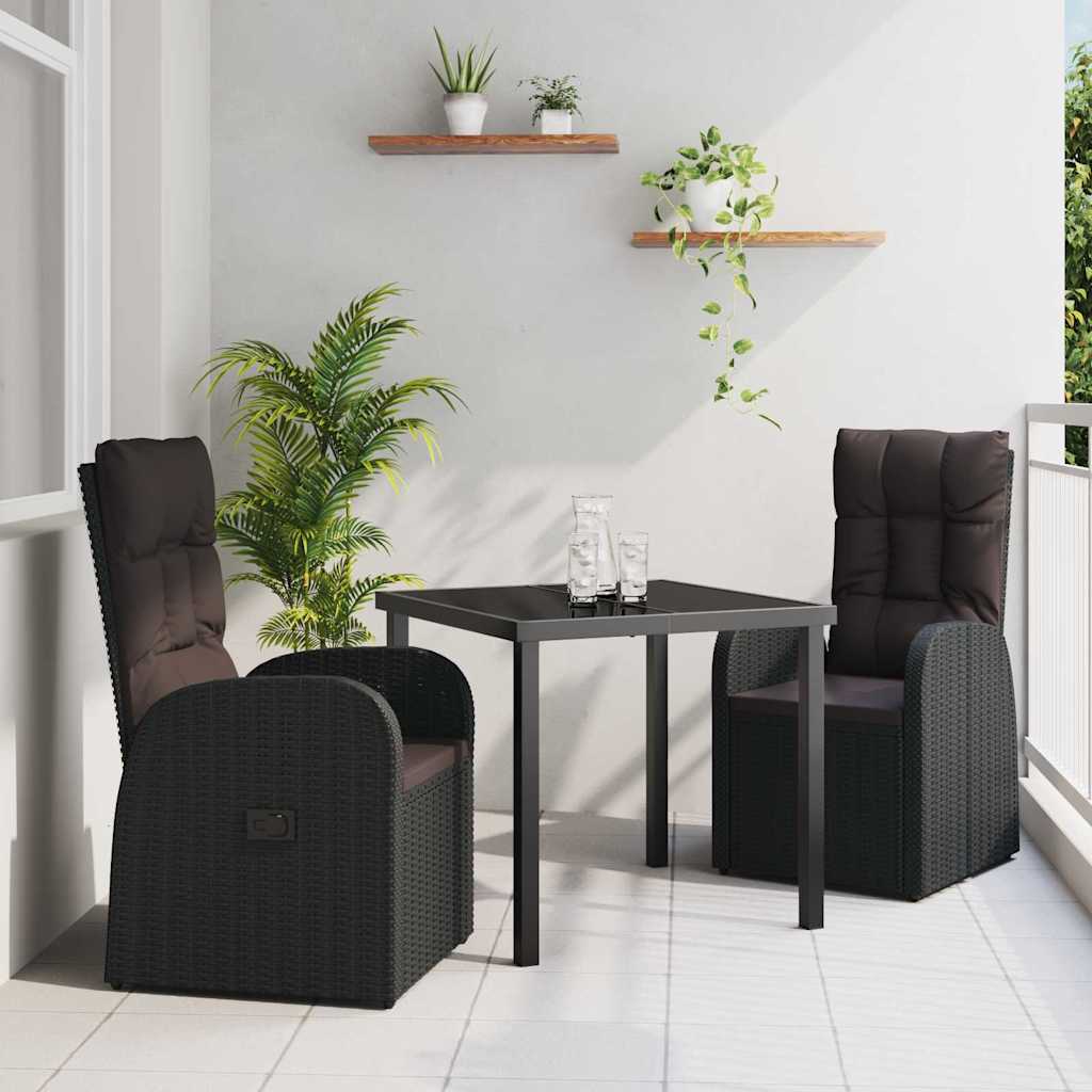 vidaXL Garden Dining Set with Cushions 3 pcs Black Poly Rattan