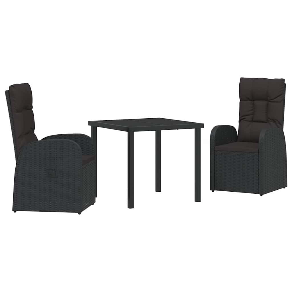 vidaXL Garden Dining Set with Cushions 3 pcs Black Poly Rattan