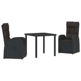 vidaXL Garden Dining Set with Cushions 3 pcs Black Poly Rattan
