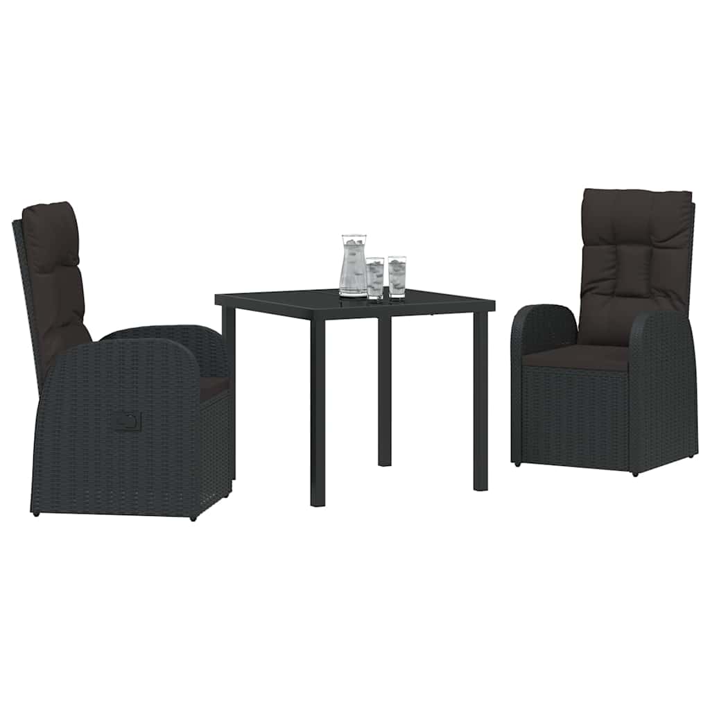 vidaXL Garden Dining Set with Cushions 3 pcs Black Poly Rattan