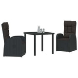 vidaXL Garden Dining Set with Cushions 3 pcs Black Poly Rattan
