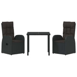 vidaXL Garden Dining Set with Cushions 3 pcs Black Poly Rattan