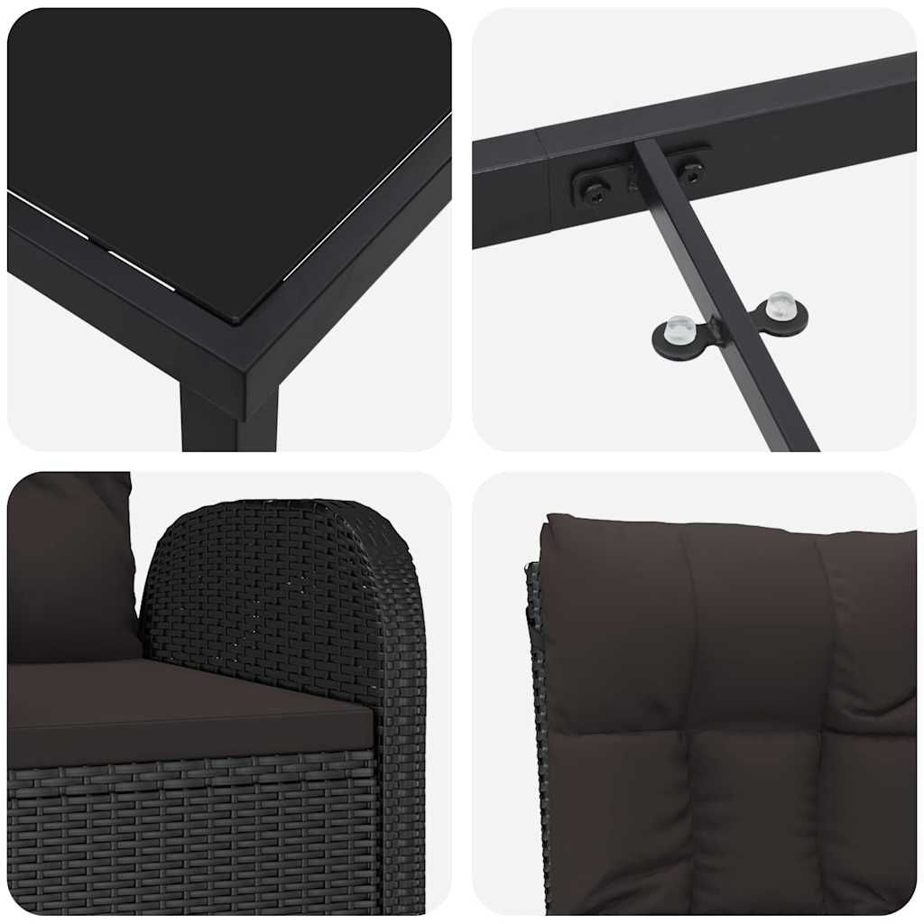 vidaXL Garden Dining Set with Cushions 3 pcs Black Poly Rattan