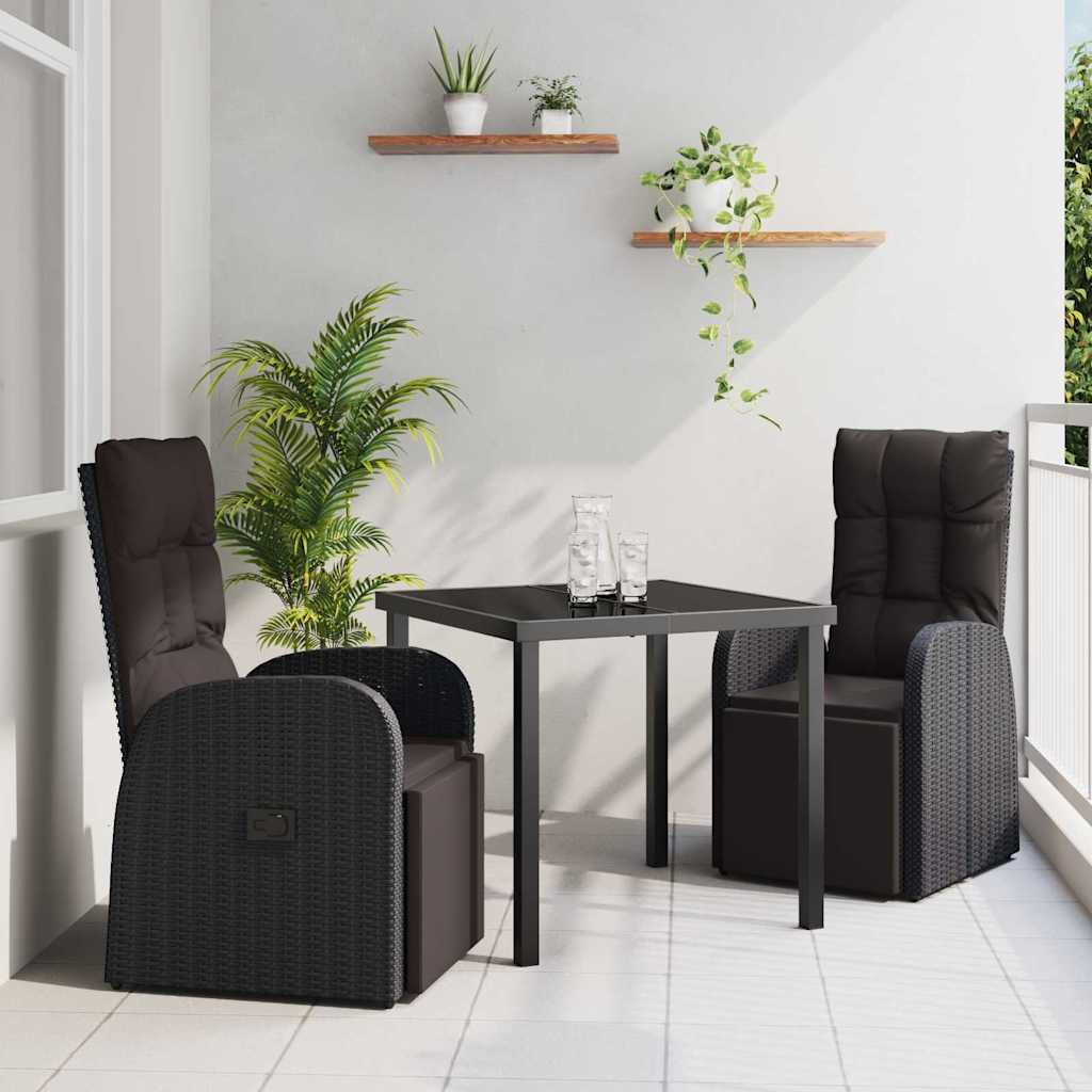 vidaXL Garden Dining Set with Cushions 3 pcs Black Poly Rattan