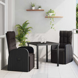 vidaXL Garden Dining Set with Cushions 3 pcs Black Poly Rattan