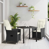 vidaXL Tuin Eettafel Set met kussen 3 pcs Zwart poly rattan