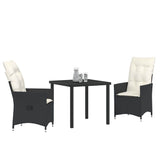 vidaXL Tuin Eettafel Set met kussen 3 pcs Zwart poly rattan