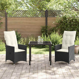 vidaXL Tuin Eettafel Set met kussen 3 pcs Zwart poly rattan