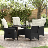 vidaXL Tuin Eettafel Set met kussen 3 pcs Zwart poly rattan