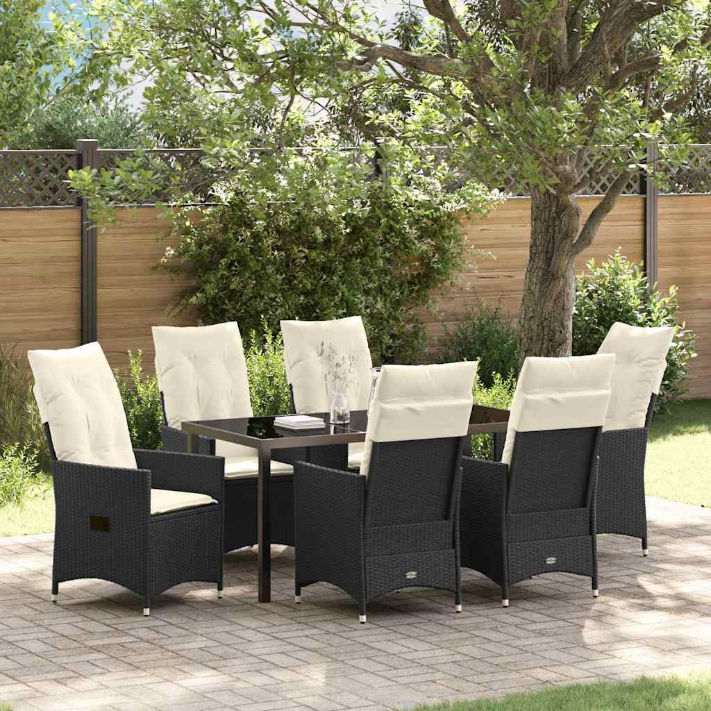 vidaXL Tuin Eettafel Set met kussen 3 pcs Zwart poly rattan