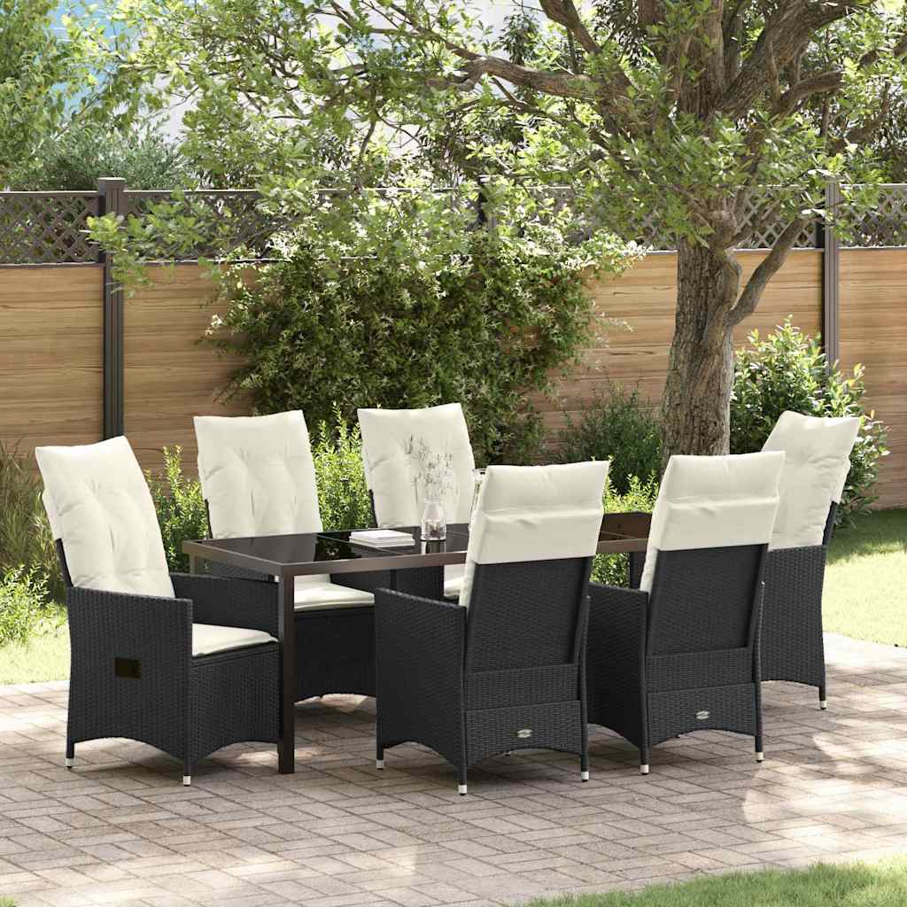 vidaXL Tuin Eettafel Set met kussen 3 pcs Zwart poly rattan