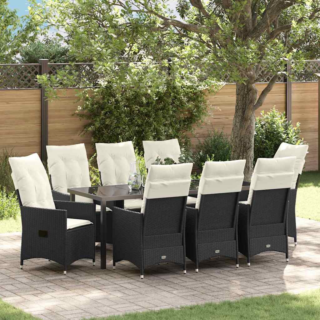 vidaXL Tuin Eettafel Set met kussen 3 pcs Zwart poly rattan