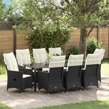vidaXL Tuin Eettafel Set met kussen 3 pcs Zwart poly rattan