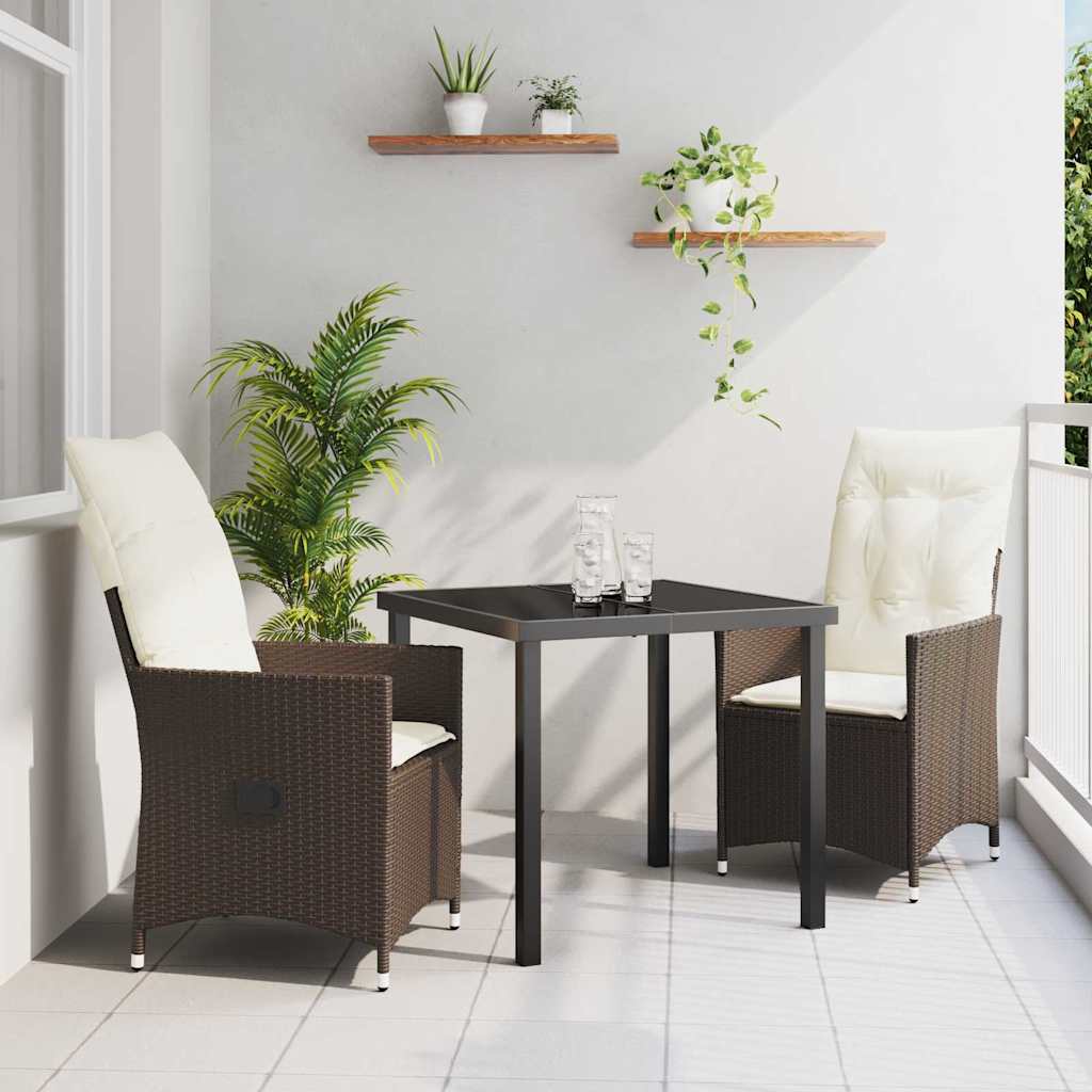 vidaXL Tuin Eettafel Set met kussen 3 pcs Zwart poly rattan