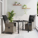 vidaXL Tuin Eettafel Set met kussen 3 pcs Zwart poly rattan