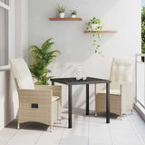 vidaXL Tuin Eettafel Set met kussen 3 pcs Zwart poly rattan