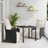 vidaXL Tuin Eettafel Set met kussen 3 pcs Zwart poly rattan