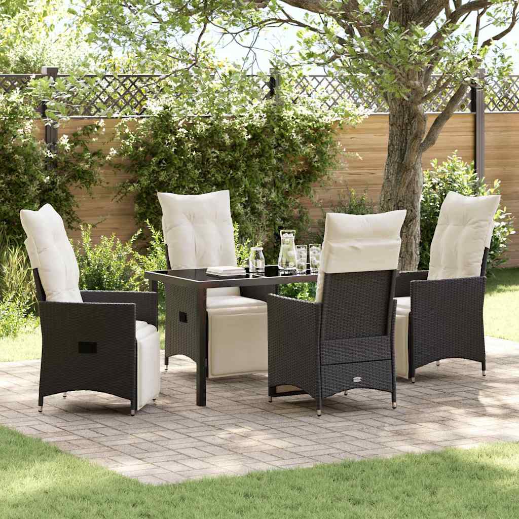 vidaXL Tuin Eettafel Set met kussen 3 pcs Zwart poly rattan