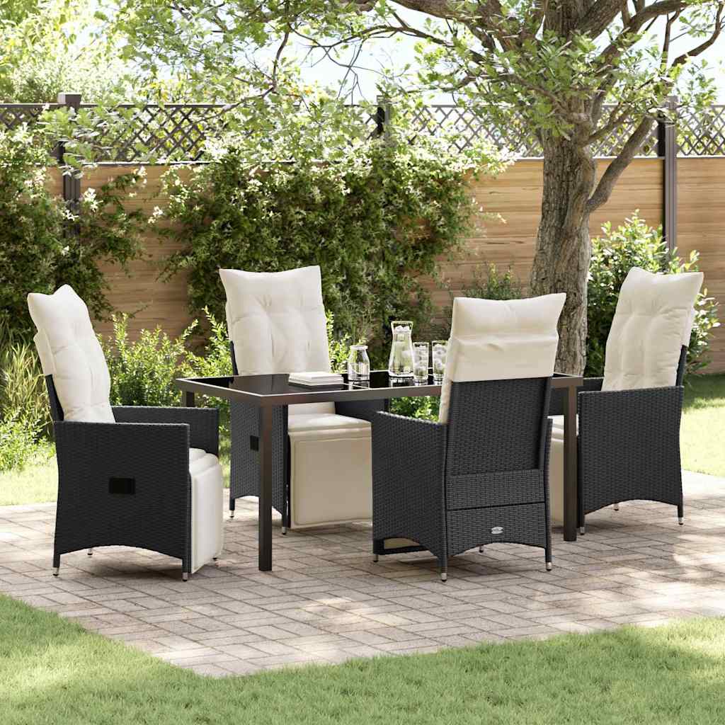 vidaXL Tuin Eettafel Set met kussen 3 pcs Zwart poly rattan