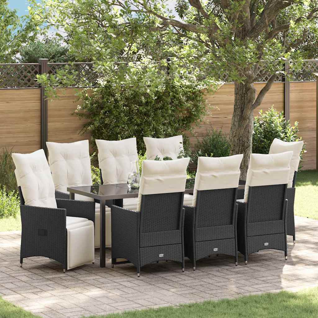 vidaXL Tuin Eettafel Set met kussen 3 pcs Zwart poly rattan