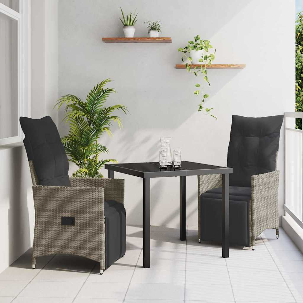 vidaXL Tuin Eettafel Set met kussen 3 pcs Zwart poly rattan