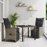 vidaXL Tuin Eettafel Set met kussen 3 pcs Zwart poly rattan