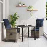 vidaXL Table and Chairs Set with Cushion 3 pcs Grey PE Rattan
