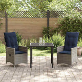 vidaXL Table and Chairs Set with Cushion 3 pcs Grey PE Rattan