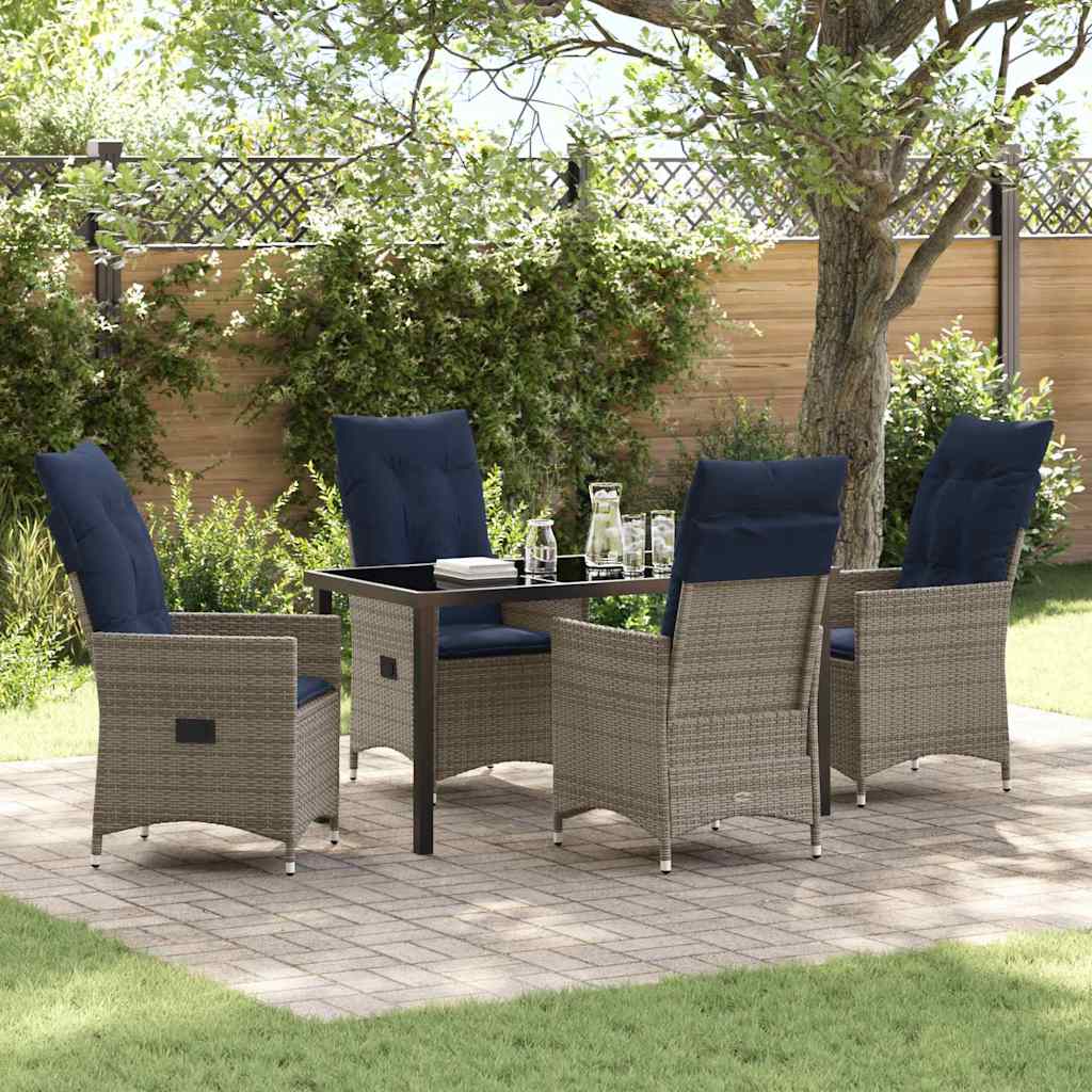 vidaXL Table and Chairs Set with Cushion 3 pcs Grey PE Rattan