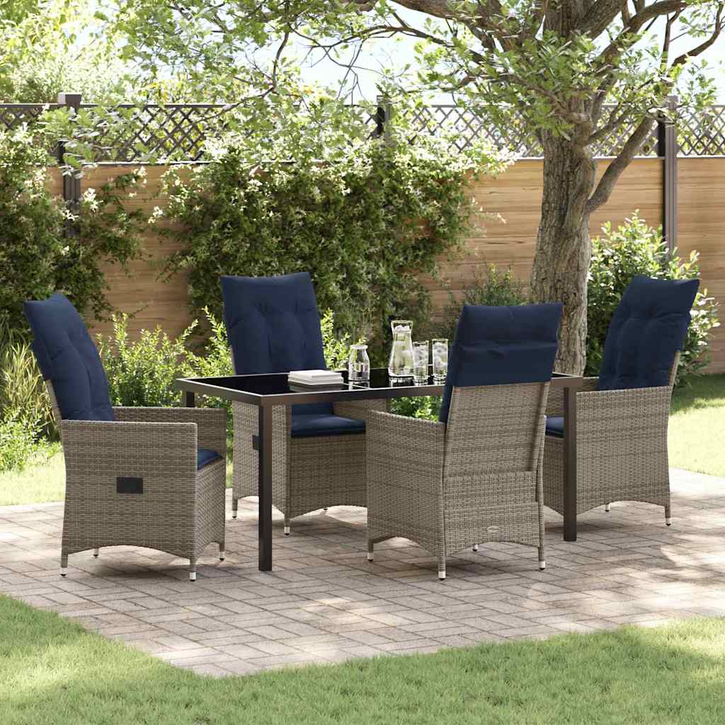 vidaXL Table and Chairs Set with Cushion 3 pcs Grey PE Rattan