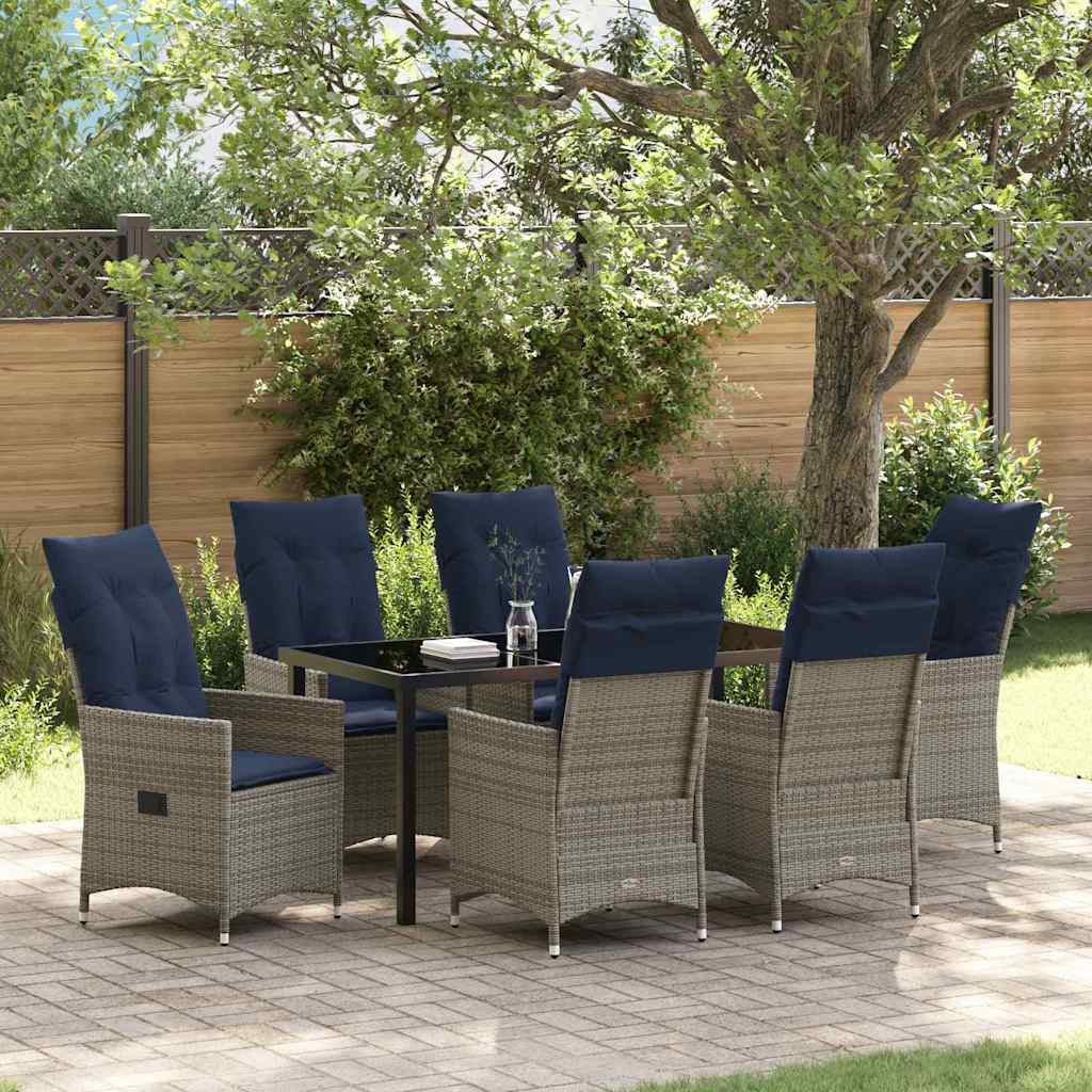 vidaXL Table and Chairs Set with Cushion 3 pcs Grey PE Rattan