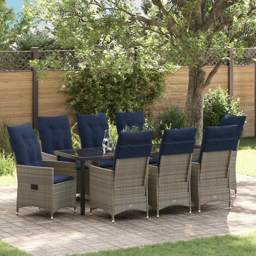 vidaXL Table and Chairs Set with Cushion 3 pcs Grey PE Rattan
