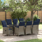 vidaXL Table and Chairs Set with Cushion 3 pcs Grey PE Rattan