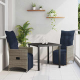 vidaXL Table and Chairs Set with Cushion 3 pcs Grey PE Rattan