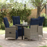 vidaXL Table and Chairs Set with Cushion 3 pcs Grey PE Rattan