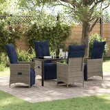 vidaXL Table and Chairs Set with Cushion 3 pcs Grey PE Rattan