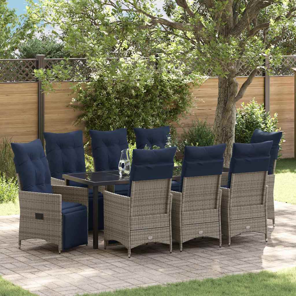 vidaXL Table and Chairs Set with Cushion 3 pcs Grey PE Rattan