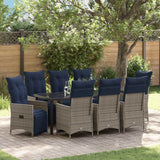 vidaXL Table and Chairs Set with Cushion 3 pcs Grey PE Rattan