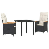 vidaXL Tuin Eettafel Set met kussen 3 pcs Zwart poly rattan