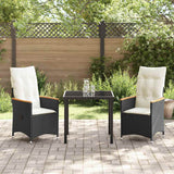 vidaXL Tuin Eettafel Set met kussen 3 pcs Zwart poly rattan